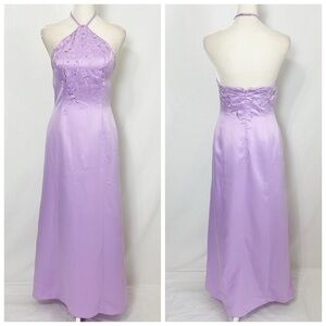 Vintage Lavender satin halter neck prom Y2K dress